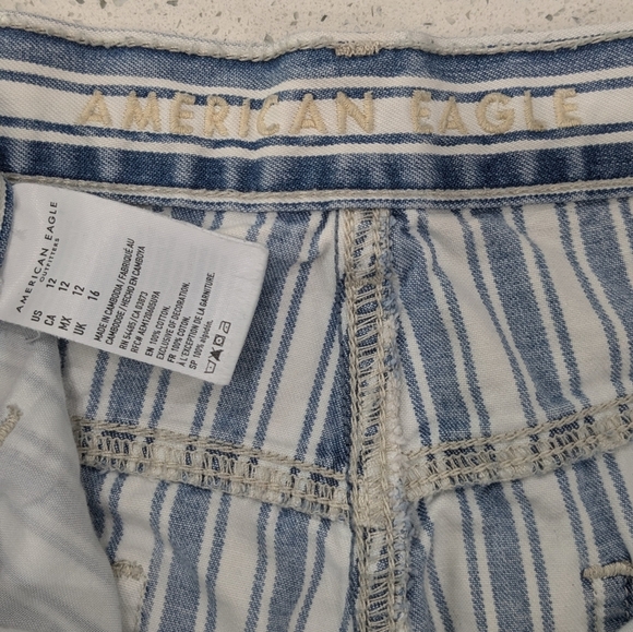 American Eagle Jean Mom Shorts Blue White Striped High Rise Y2K Casual Retro 12 - Picture 7 of 9